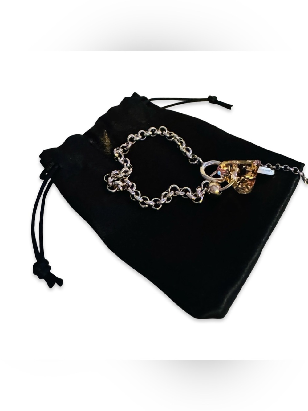 Justine Clenquet Silver Chain Bracelet with Golden Topaz Crystal Charm NIB